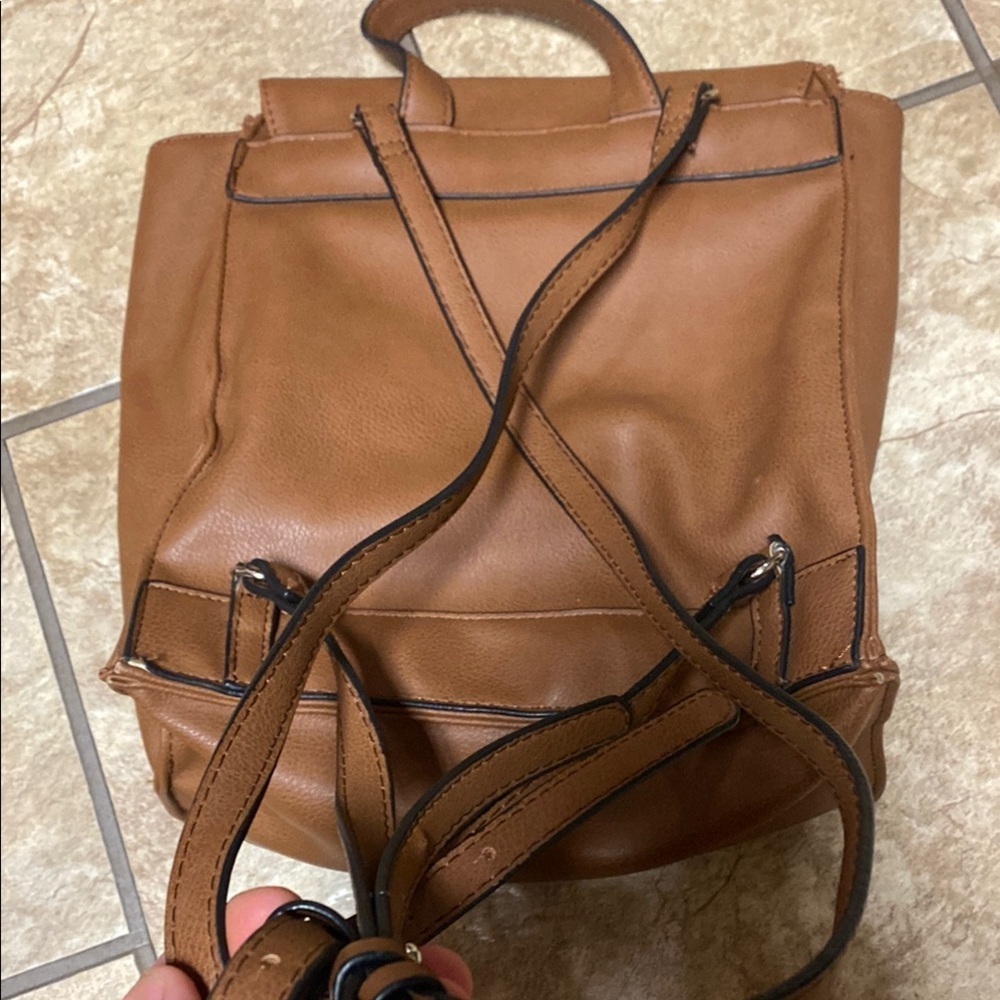 Brown  Backpack Small Totebag School Practical Utility